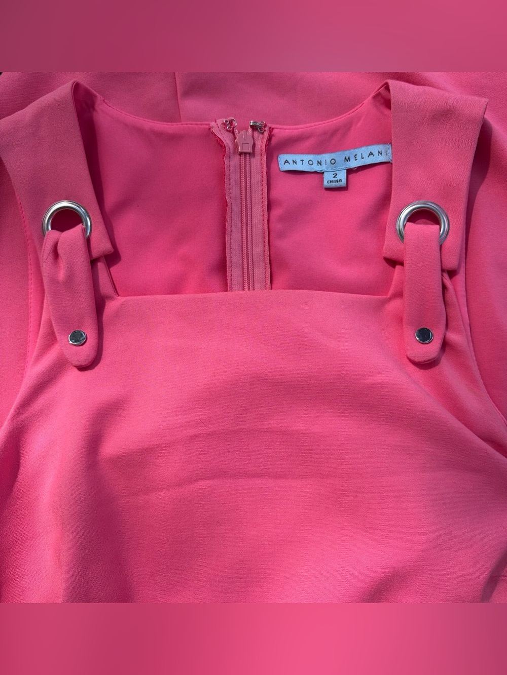 🎀Pink ANTONIO MELANI Sleeveless Dress with Silver Ring Straps/First pic is true
